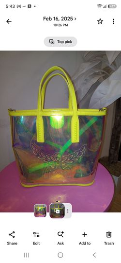 MCM neon yellow / iridescent tote bag