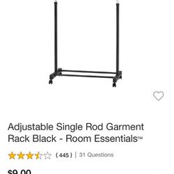 Room Essentials Adjustable Single Rod Garment Rack, Black