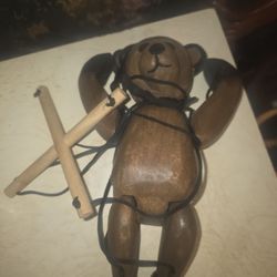 Vintage bear wooden Marionette Puppet