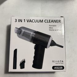 3-in-1 Portable Mini Vacuum Cleaner, Rechargeable USB, Home and Car Cleaning Device, Model AS-228, Black