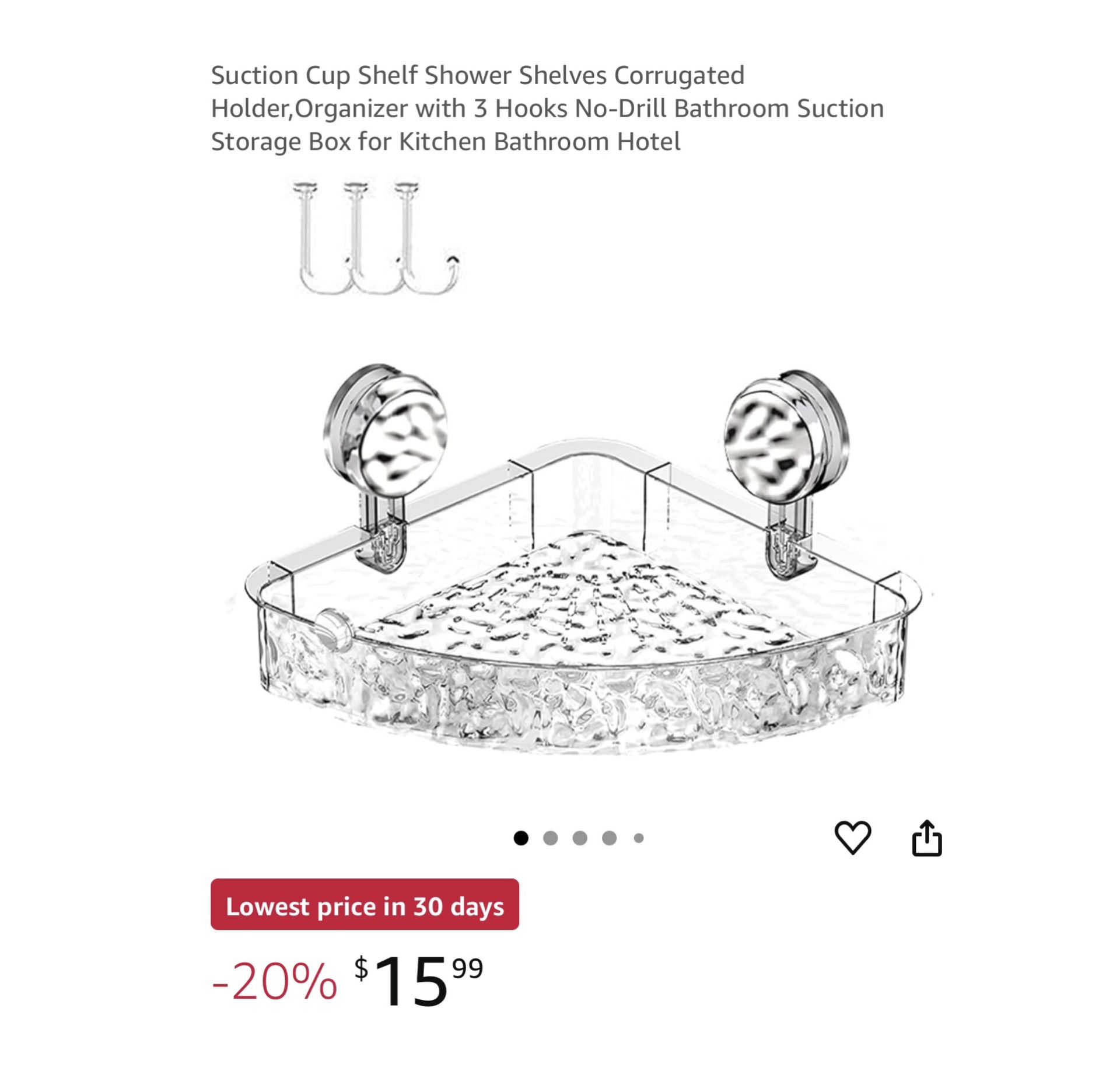 Brand new Suction Cup Shelf Shower Shelves Corrugated Holder,Organizer with 3 Hooks No-Drill Bathroom Suction Storage Box for Kitchen Bathroom Hotel