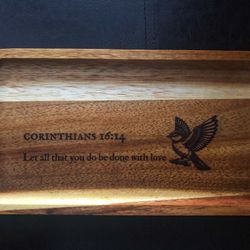 Wooden Catchall Tray with Hummingbird and Bible Verse - 1 Corinthians 16:14
