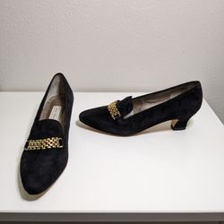 NEW NATURALIZER Womens Size 6.5 M  - Black/Gold Leather Block Heel Pumps S-74