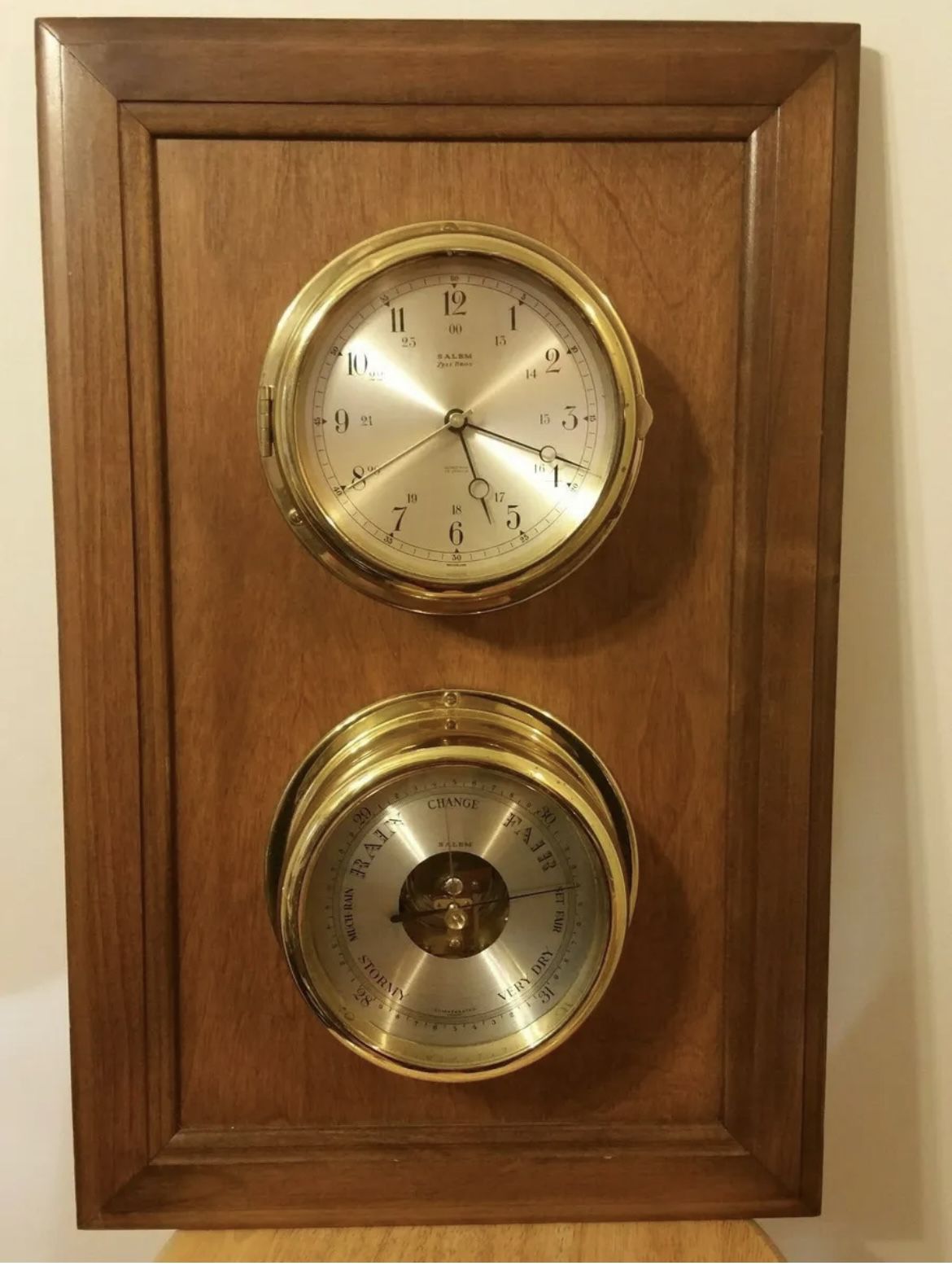 Salem Zell Bros Brass Weather Barometer/clock