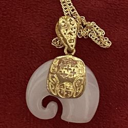 White Jade Elephant Pendant Necklace 