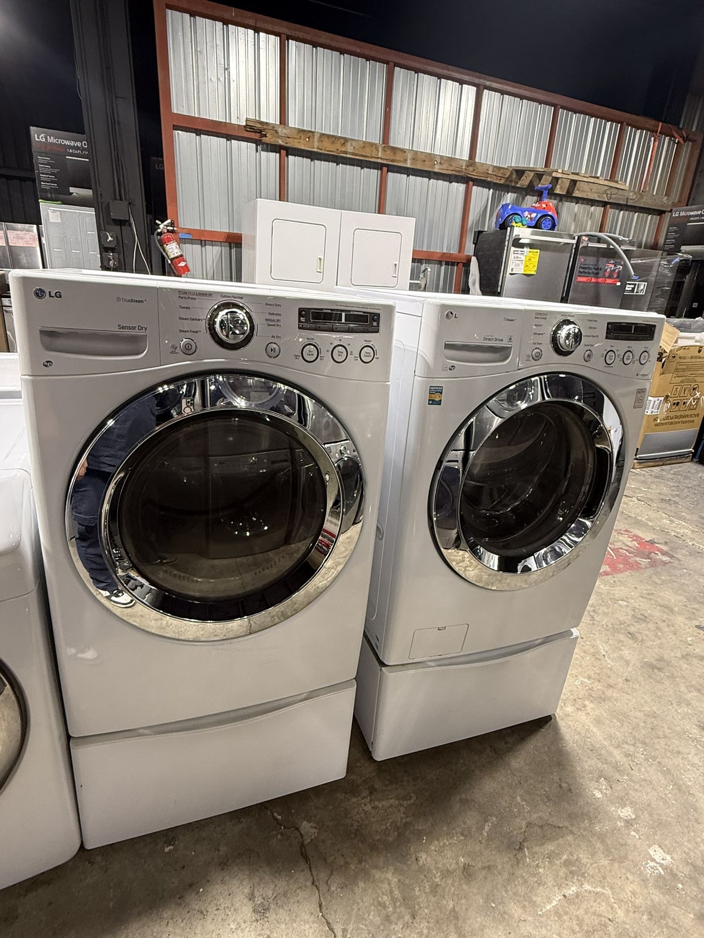 LG white front load washer and gas dryer set