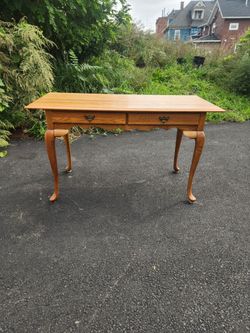 Queen Anne Oak Sofa Table with Two Drawers