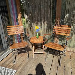 David Smith Sitting Area With Two Teak Chairs And Side Table