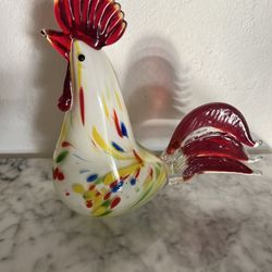 Murano Hand Blown Glass Rooster- 8.5” x 4”