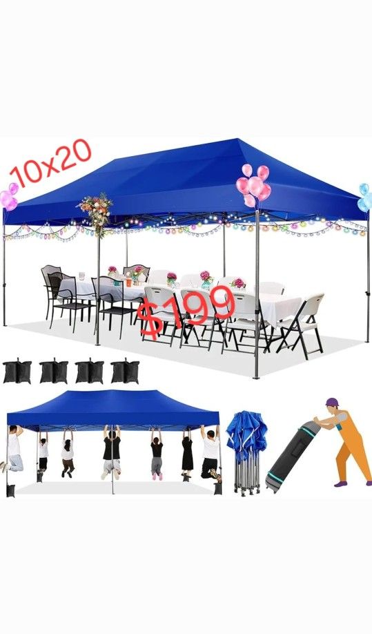 10' x 20' Canopy Tent EZ Pop Up Party Tent Portable Instant Outdoor Market Shelter Gazebo with Roller Bag Dark Blue
