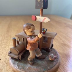 Antique pre-1900s wooden boy and trains collectors item. Switzerland.