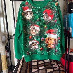 Light Up Cat Christmas Sweater Size Large 
