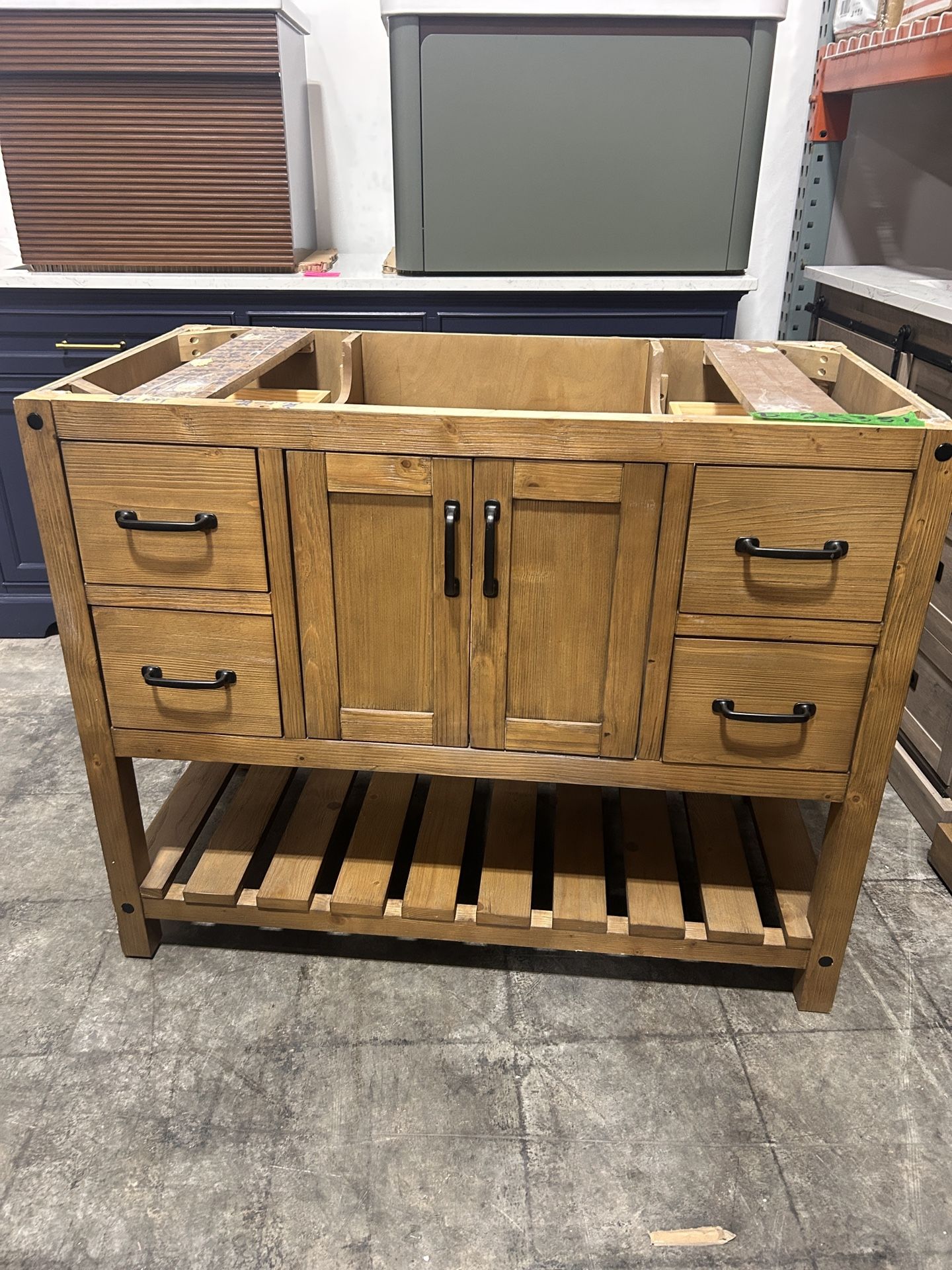 42” Solid Wood Bathroom Vanity Cabinet with Stone Countertop (No Top )