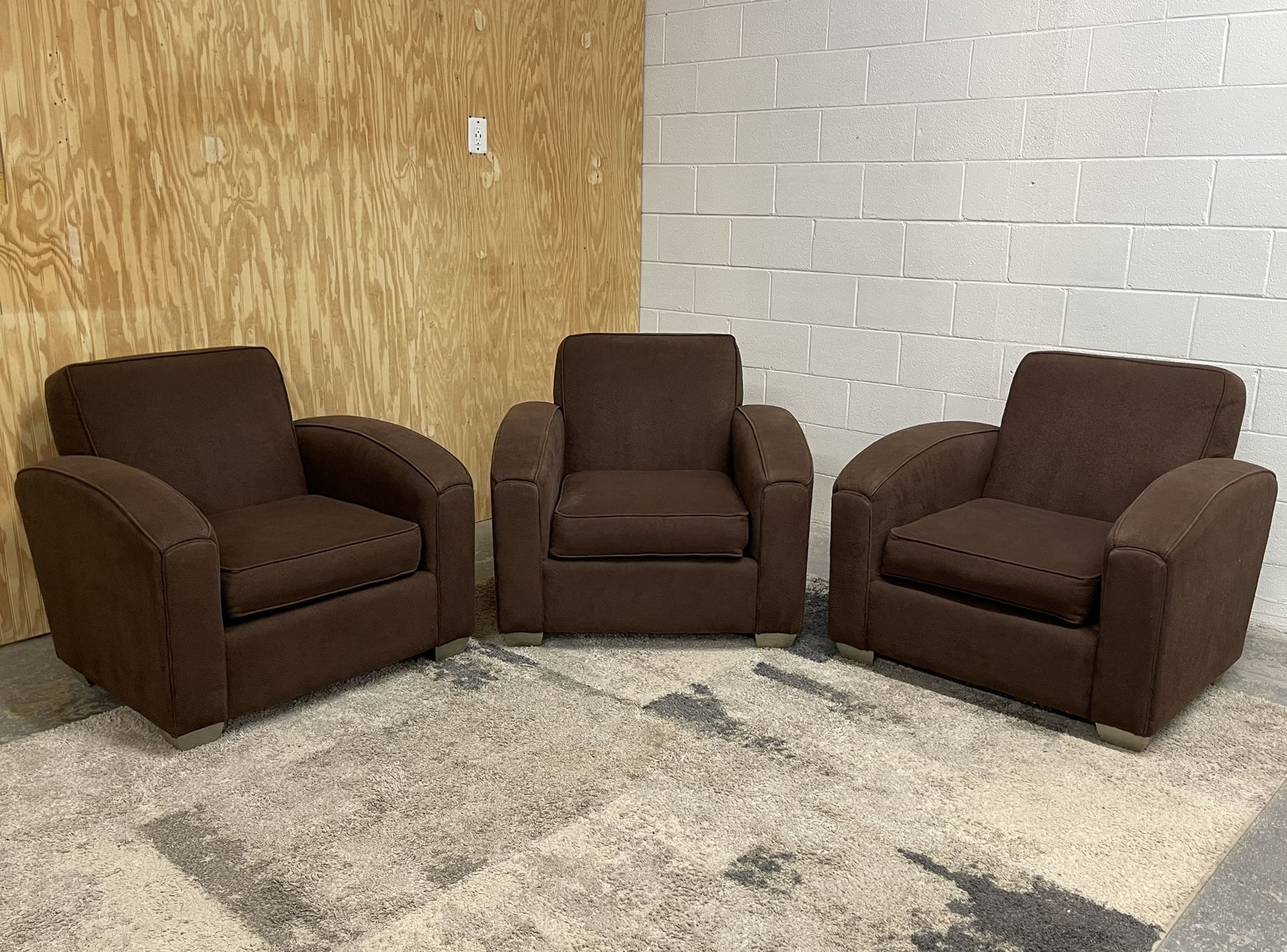 Set of 3 Brown Accent Chairs