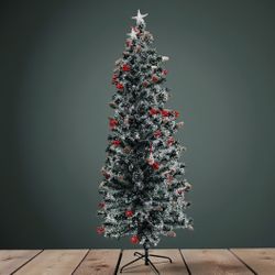6ft Xmas Tree With Berries And Lights