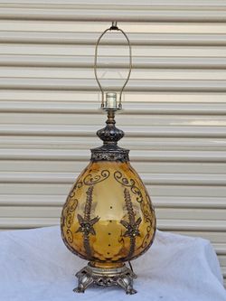 Mid Century Hand Blown Amber Glass Lamp