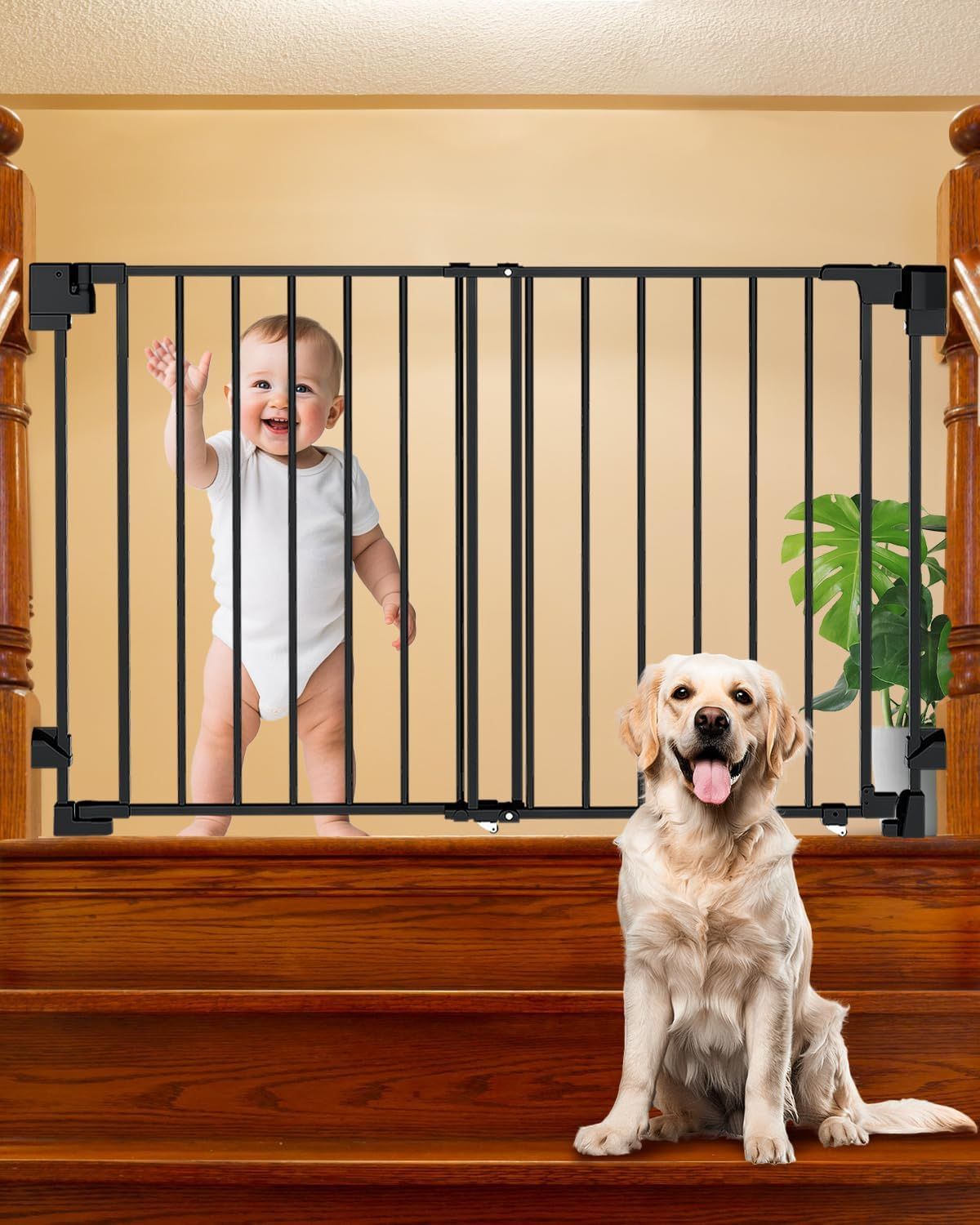 35 55” No bottom Bar Baby Gates For Stairs 39” Extra Tall Child Safety Gate