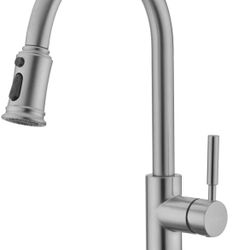 Single Handle 1 or 3 Hole High Arc Brushed Nickel Kitchen Faucet with Pull Out Sprayer, Stainless Steel Single Level Pull Down Kitchen Sink Faucet wit