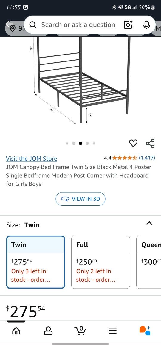 Twin 4 Poster Bed