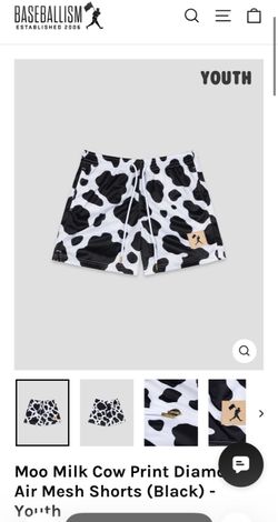 Baseballism Moo Milk Cow Print Youth Shorts