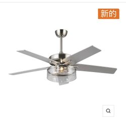 52” Archer Modern Satin Nickel Ceiling Fan with Light and Remote Control