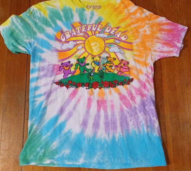 Men's Size Large Greatful Dead Liguid Blue Short Tye Dye Concert Band