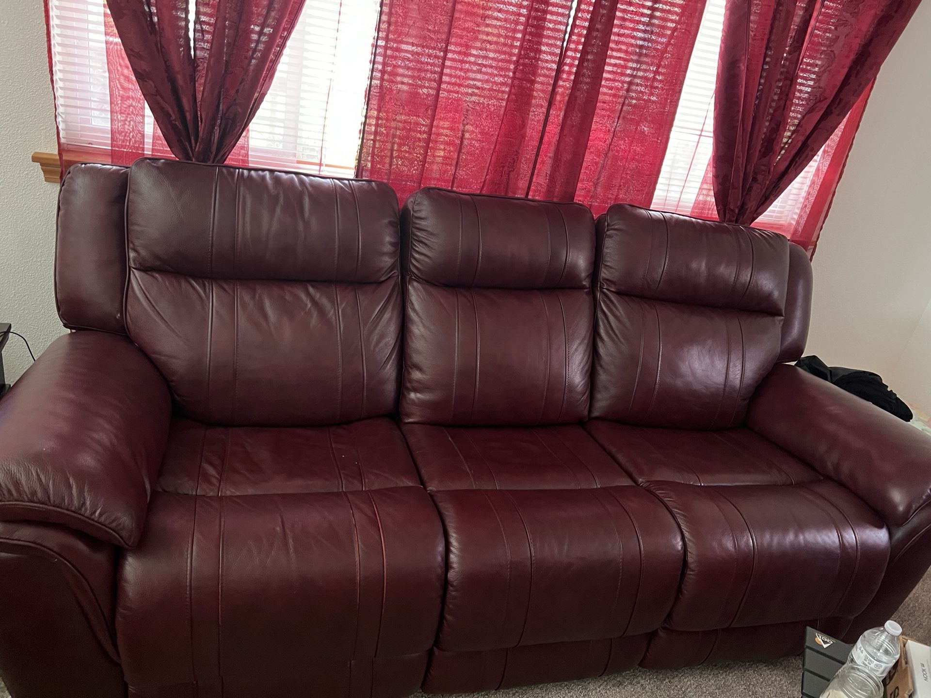 Leather Reclining Sofa W/Electric Recliner End tables