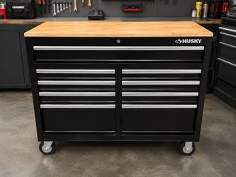 Tool Storage 46 in. W x 18 in. D 9-Drawer Mobile Workbench Cabinet in Gloss Black