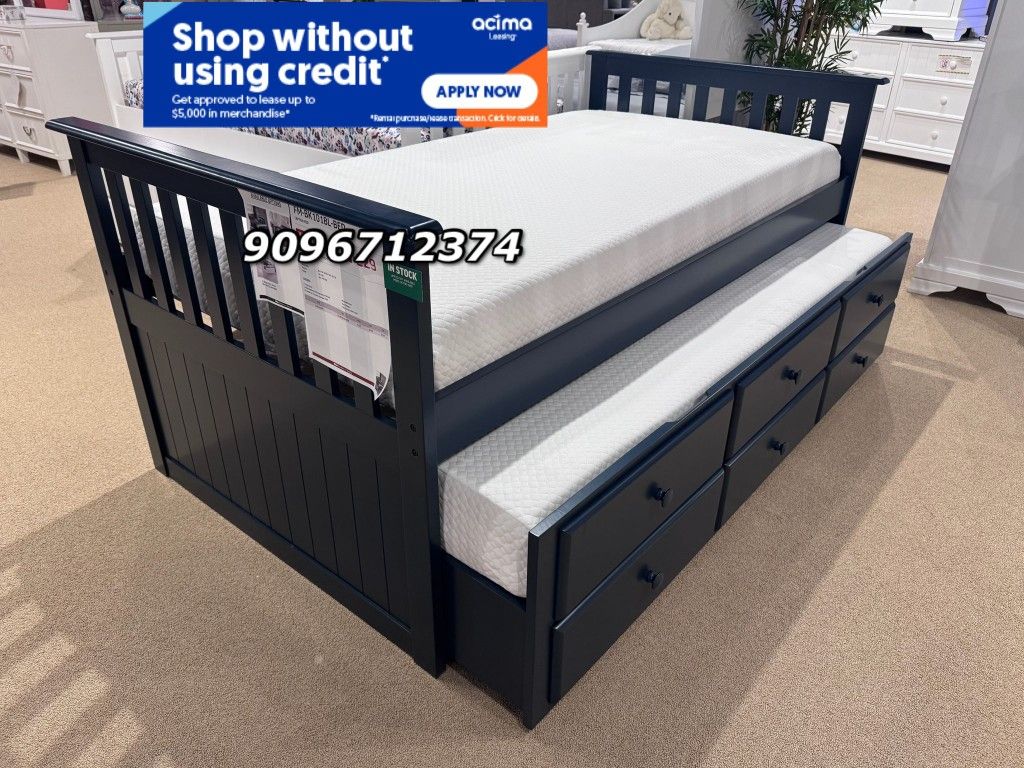 Twin Twin Expresso Trundle Bed With Ortho Mattress Included!!
