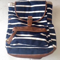  Madden Girl Women's White Benji Striped Canvas & Faux Leather Backpack