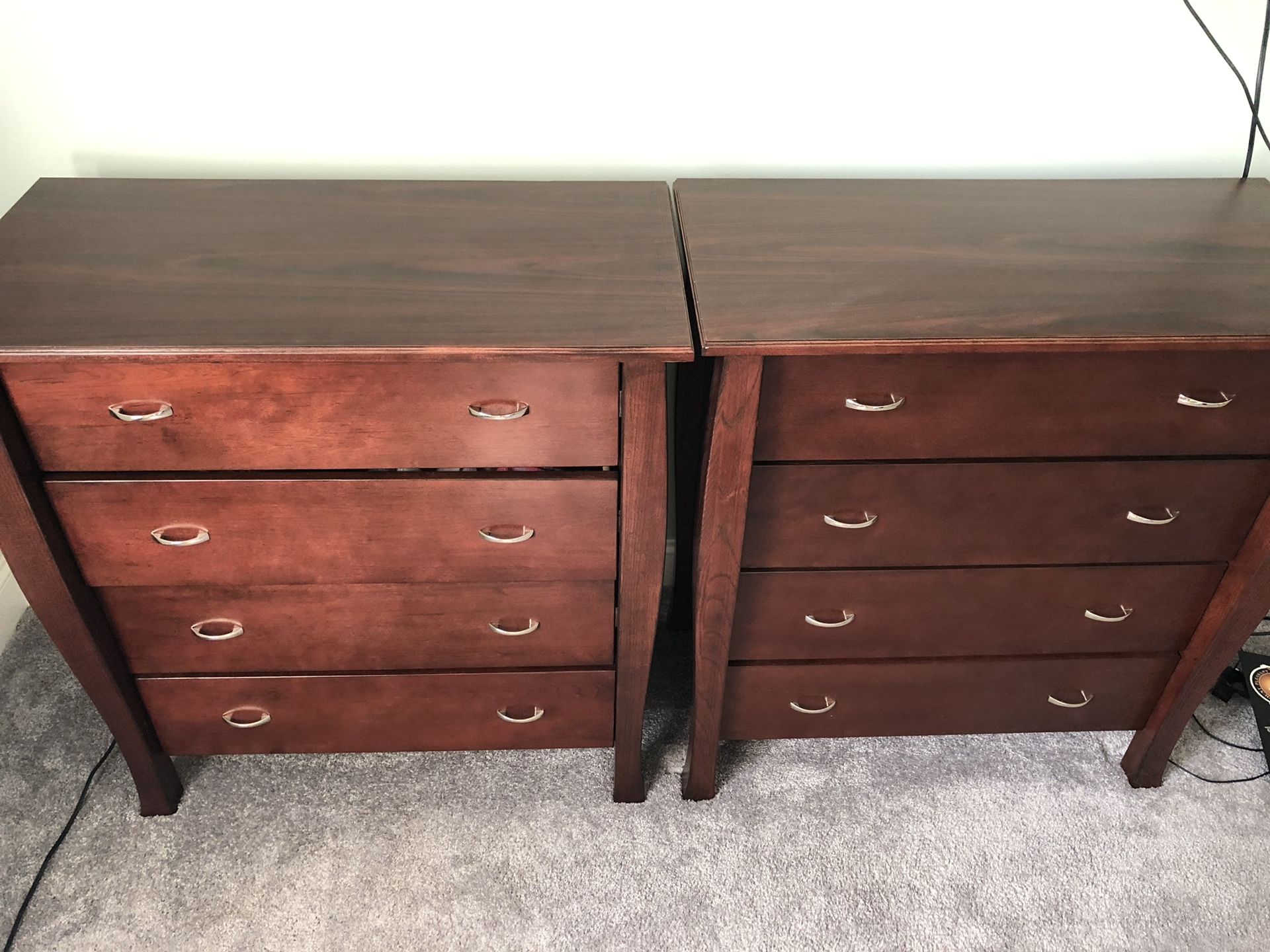 2 matching 4 drawer cherry wood dressers