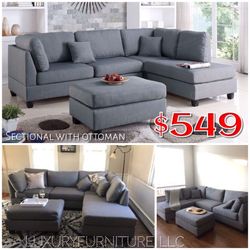 New grey linen sofa sectional