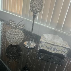 Crystal Home Decor Set – Candle Holder, Apple Decor, Tissue Box Cover
