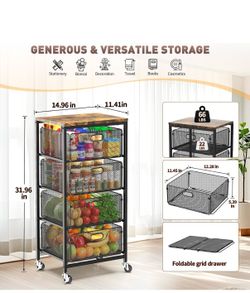 Kitchen Storage Cart with Drawers,Metal Snack Cart Organizer