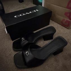 coach sculpted c block heel sandal kitten high heel