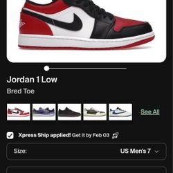 Jordan 1 Low Bred Toe
Used
Size 7