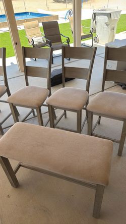4 chairs and bench