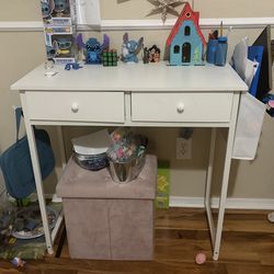 (2) White Kids Desks with Fabric Drawers + Storage Bag