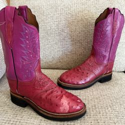 Lucchese 2000 Womens Size 10 Pink Ostrich Leather Cowboy Western Boots RARE 