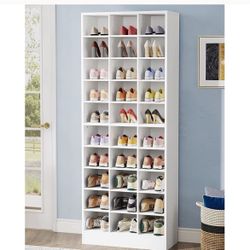 30 Pairs Tall Shoe Cabinet, 10 Tiers White Wooden Shoe Storage Rack for Closet, Entryway - 10-tier