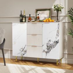 44.3" Wide Wood 3 Drawer Dresser with 2 Doors, Modern Chest of Drawers with Metal Handle