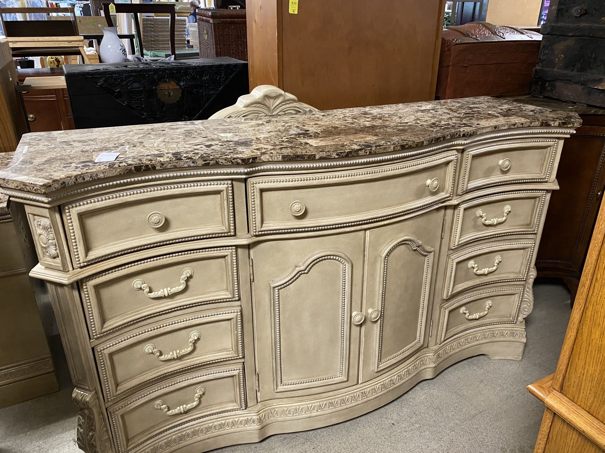ASHLEY Millenium Collection Serpentine Marble Top Nine Drawer Dresser w/ Mirror