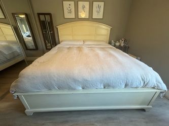 California King Size Off-White Paneled Bed Frame