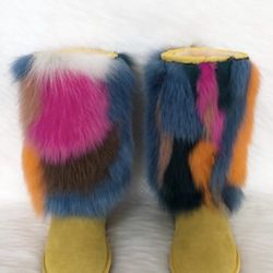 Colorful Real Fur Boots Size 10