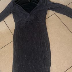 Black mini dress with silver glitter detailing 