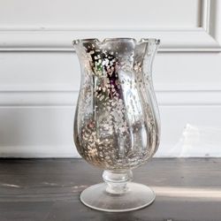 Home Decor Metallic Silver Glass Candle Holder, 8.25" Tall