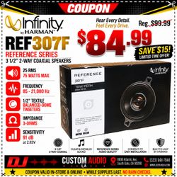 Infinity Car Speakers 75 Watts 3 1/2" 2-Way Coaxial Speaker System Reference REF307F 🚨 Payment Options Available 🚨