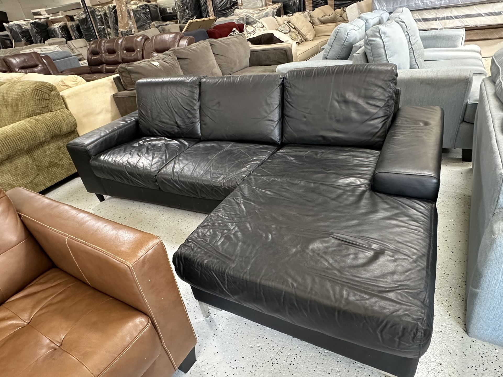 SECTIONAL SOFA LEATHER BLACK
