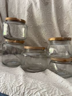 Glass Storage Jars with Wood Lids – Set of 5