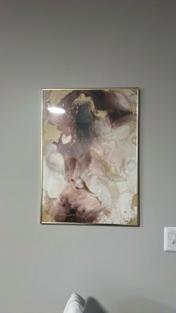 Purple and Gold abstract painting GLASS FRAME GOLD HARWARE